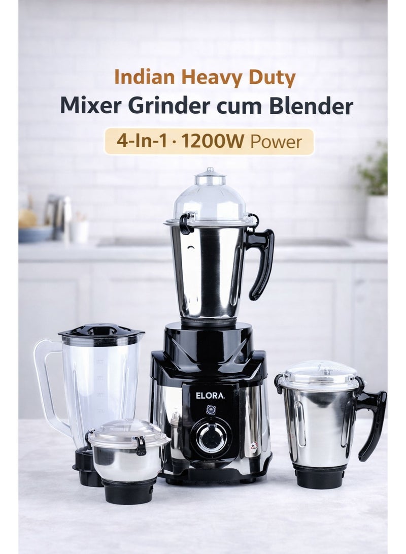 Elora Indian Mixer Grinder cum Blender ELMG-3024 | 4-In-1 | 1200W | 1.5L | 3 Speed with Pulse | Heavy-Duty Motor - Image 1
